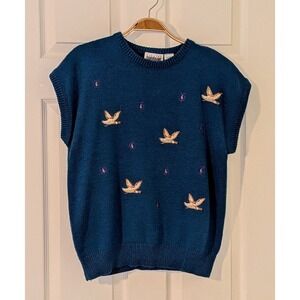 Country Suburbans Bird Embroidered Sweater Vest Sleeveless Knit Top‎ M VTG 90's
